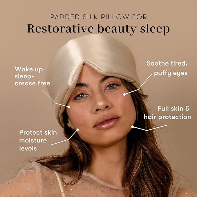 DROWSY Silk Sleep Mask - Face-Hugging, Padded Cocoon for Luxury Sleep in Total Darkness - 100% Pure Mulberry Silk (Dusty Gold)