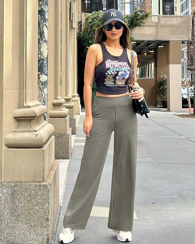 G4Free Yoga Pants Women Wide Leg Pants with Pockets High Waist Stretch Dress Casual Sweatpants Petite/Regular/Tall