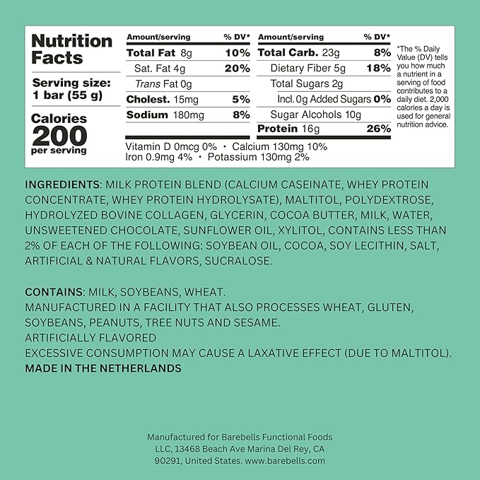 Barebells Soft Protein Bars, Minty Chocolate - 12 Count, 16g High Protein Treats - Chocolate Nutrition Bar with 1g Total Sugars - On The Go Breakfast or Post-Workout Snack