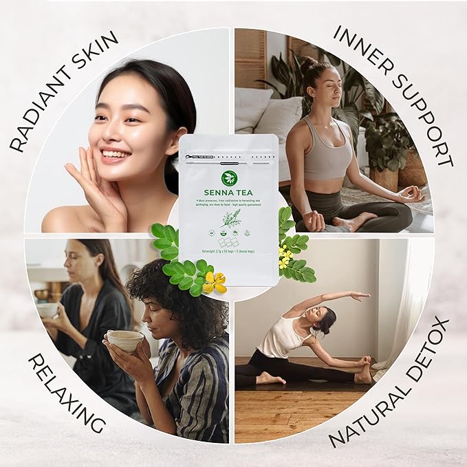 Senna Tea Bags - 55 Count (+5 Tea Bags), 5.29 oz, Bamboo Tong Included, Natural Senna Leaves, Supports Digestive Comfort & Gentle Cleanse, Slightly Bitter Herbal Tea for Daily Wellness