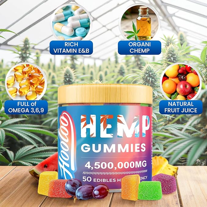 HOOLOO Hemp Gummies for Deep Bedtime Support - 4,500,000MG 2 Packs 6 Fruity Flavors Edibles for Adults - Made in USA