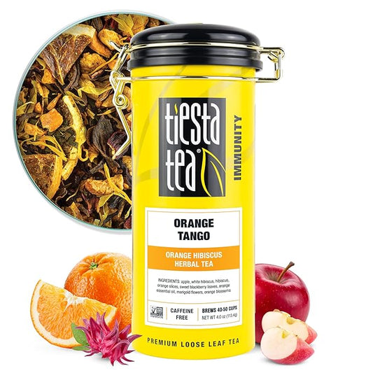 Tiesta Tea - Orange Tango, Loose Leaf, Orange Hibiscus Herbal Tea, Premium Non-Caffeinated Fruit Blend, Makes Hot or Iced & Up to 50 Cups, 4oz Refillable Tin