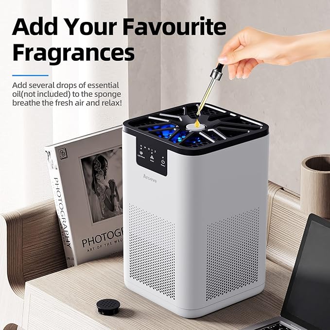 AROEVE Air Purifiers for Bedroom Air Purifier With Aromatherapy Function For Pet Smoke Pollen Dander Hair Smell 20dB Air Cleaner For Bedroom Office Living Room, MK06- White(Available for California)