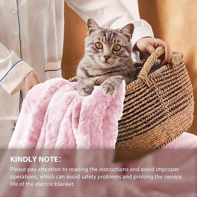 Homemate Electric Heated Blanket Queen Size - 84"x90" Heating Blanket Queen Size Dual Control 1/2/4/6/8 Hours Auto-Off 10 Heat Level Over-Heat Protection Luxury Faux Fur Sherpa ETL Certification