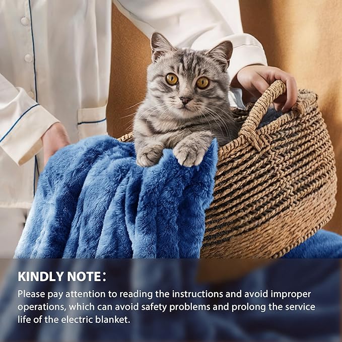 Homemate Electric Heated Blanket Full Size - 72"x84" Heating Blanket Full Size 1/2/4/6/8 Hours Auto-Off 10 Heat Level Over-Heat Protection Luxury Faux Fur Sherpa ETL Certification
