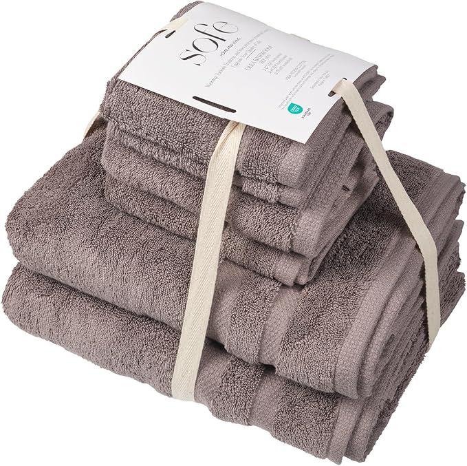 SOFE H&L | Olea Luxury Turkish Cotton Bath Towels Set of 6 : 2 Bath Towels 2 Hand Towels 2 Wash Cloths, Dark Gray | Thick, Premium, Soft, Durable, Absorbent - Hotel Quality Towel Sets for Bathroom