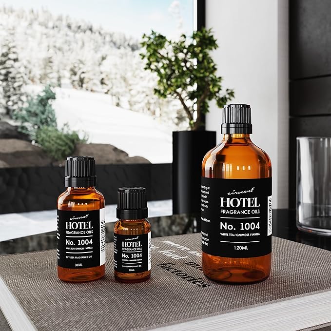 AirScent Hotel Diffuser Oil No. 1004 - White Tea, Oakmoss and Vanilla - Premium Fragrance Oil for Ultrasonic and Waterless Diffusers and Crafting - 10 mL, .34 fl oz Glass Dropper Bottle