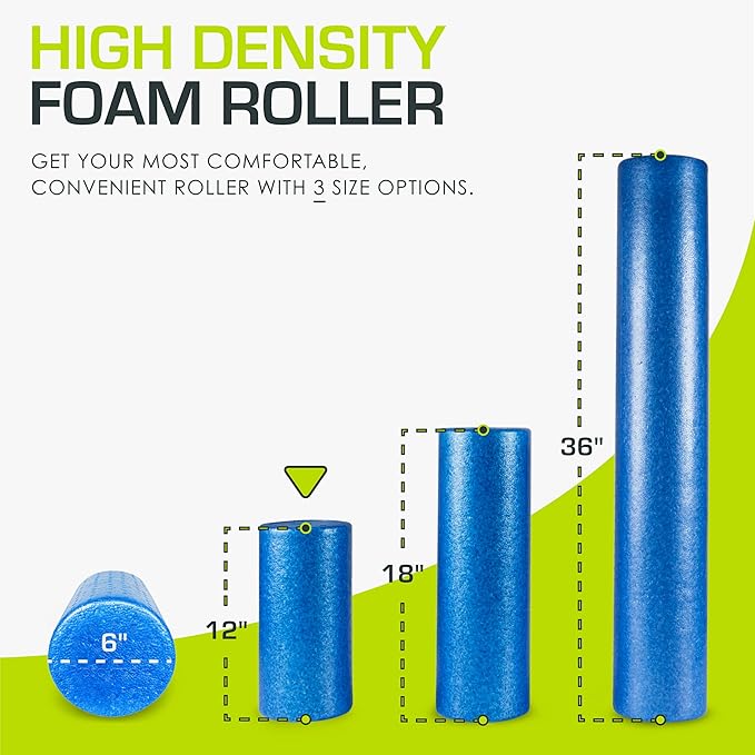 ProsourceFit High Density Foam Rollers 12 - inches Long, Firm Full Body Athletic Massage Tool for Back Stretching, Yoga, Pilates, Post Workout Muscle Recuperation