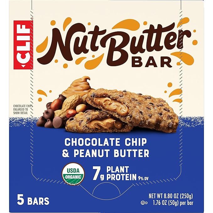 CLIF Nut Butter Bar - Chocolate Chip & Peanut Butter - Filled Energy Bars - Non-GMO - USDA Organic - Plant-Based - Low Glycemic - 1.76 oz. (5 Pack)