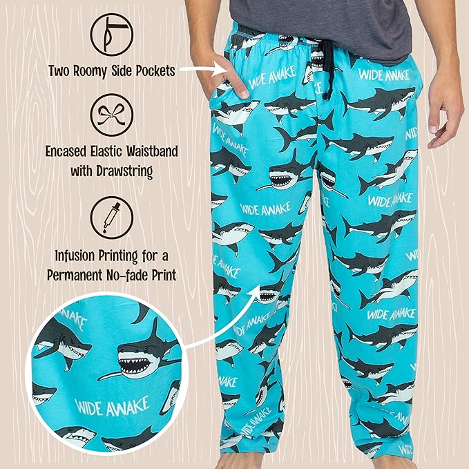 Lazy One Funny Ocean Pajama Pants For Men, Men's Separate Bottoms, Lounge Pants, Fishing PJs