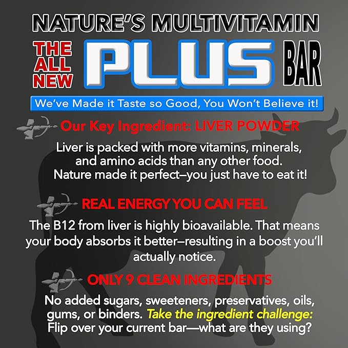 Primal Power Plus Liver Powered Nutrition Bars - B12 Energy Boost, 10g Protein, Vitamins, Minerals, Collagen, Zero Added Sugar, Gluten Free - Pack of 12 (Chocolate Almond Sea Salt Flavor)
