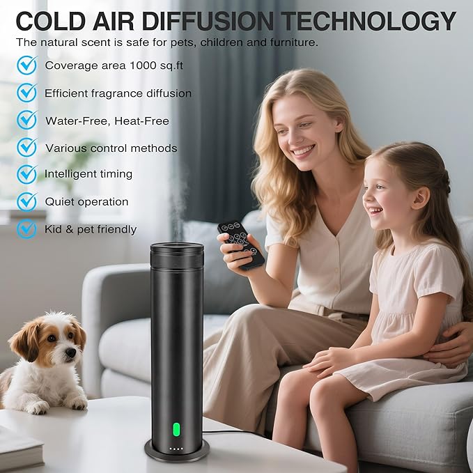 Waterless Scent Diffuser Starter Kit - Suitable for Home and Hotel Series Air Diffuser, 800 Square Inches of Coverage, 5 Kinds of Scented Essential Oils, Remote Control