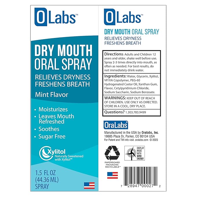 Dry Mouth Spray - Mint Flavor Breath Spray for Fresh Breath, Sugar Free, Alcohol Free, Value Pack includes One 1.5 oz Spray and Two Travel Freindly 0.25 oz Sprays