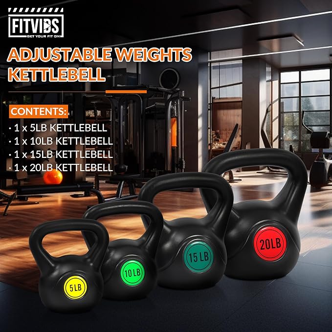 Kettlebell Sets 4 Piece Strength Training Kettlebells Weight Set 5lb, 10lb, 15lb, 20lb Kettlebells