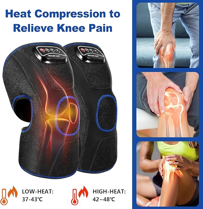 CINCOM Heated Knee Massager, Air Compression Knee Massager with Heat for Pain Relief Knee Brace Wrap for Knee Arthritis,Injury,Joint Pain 3 Modes & 3 Intensities (A Pair)