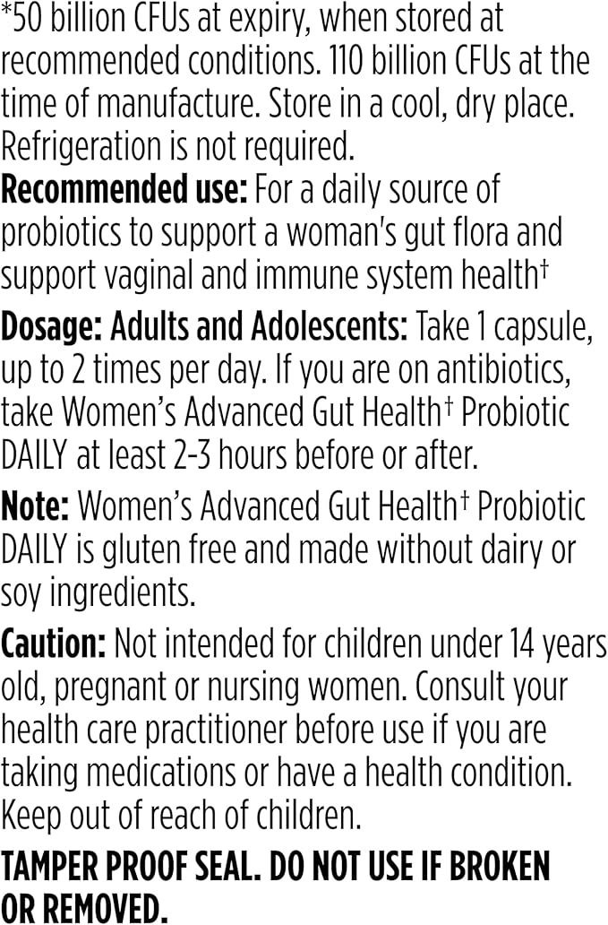 Genuine Health Women's Daily Probiotic, Helps Promote Healthy Digestion, Gut Health & Vaginal & Skin Health, Multi-Strain Formula, 30 Capsules