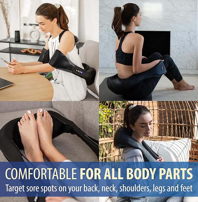Zyllion Shiatsu Neck and Back Massager with Heat - Cordless Rechargeable 3D Electric Kneading Deep Tissue Massage for Muscle Pain Relief, Black, ZMA-28RB