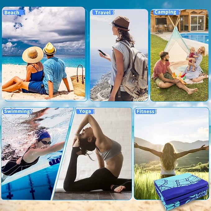 6 Pack Microfiber Oversized Lightweight Beach Towel 71"x32" Extra Thin Large Sand Free Towels Travel Swim Pool Yoga Gym for Adults Women Men Beach Essentials Accessories Vacation Gift