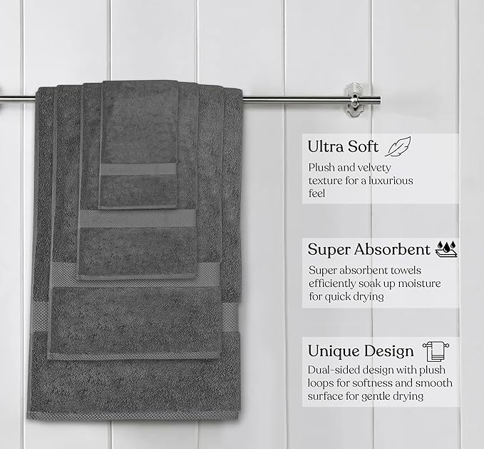 Delara 100% Organic Cotton Towels 650 GSM Plush Feather Touch Quick Dry Towel, 6-Piece Towel Set GOTS Certified, Oeko-Tex Green Certified, 1 Bath Towel, 1 Bath Sheet, 2 Hand Towels & 2 Wash Cloths