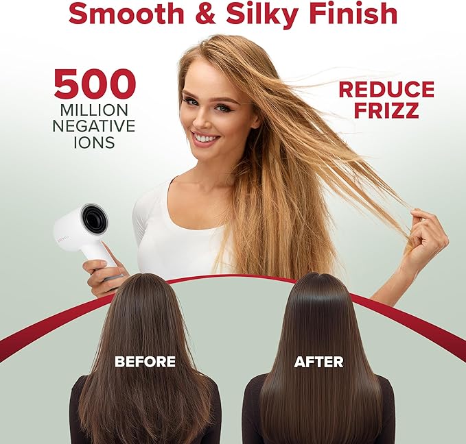 Ionic Hair Dryer with Diffuser for Curly Hair, Wavy Professional High-Speed Brushless Blow Dryer for Fast Dry, Low Noise, Lightweight, Compact Hair-Dryer Travel