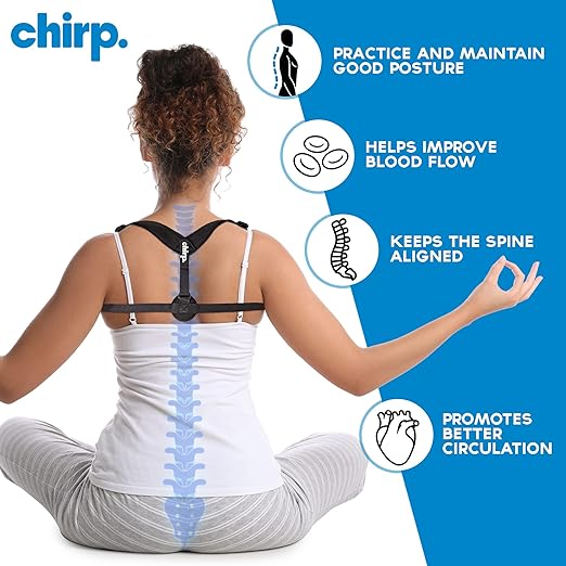 Chirp Wellness Duo: Upper Back Posture Corrector & Vibrating Foam Roller for Pain Relief, Spinal Alignment, and Deep Tissue Therapy - Black