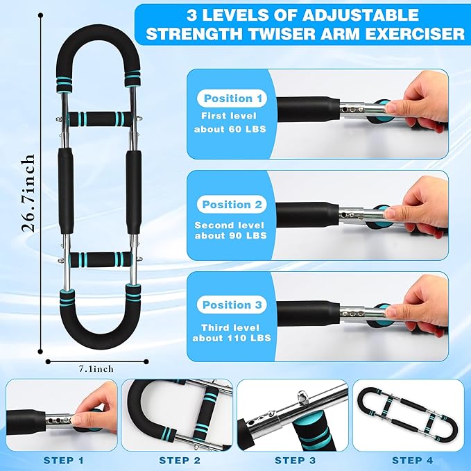 Twister Arm Trainer, 60-110lb Adjustable Chest & Arm Muscle Trainer for Men, Forearm Strengthener Shoulder Arm Exercise Equipment, Chest Workout Bar Portable Arm Exerciser for Home Fitness