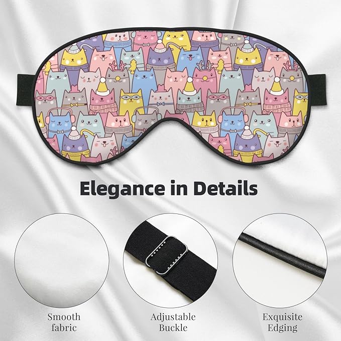 Sleep Eye Mask Christmas Cute Cats Sleep Mask for Women Men Comfortable Eye Mask with Adjustable Strap Soft Eye Cover Blindfold for Travel Yoga Nap Shift Work