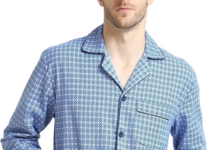 GLOBAL Men's Pajamas Sets 100% Cotton Flannel Sleepwear Long-Sleeve top & Bottom