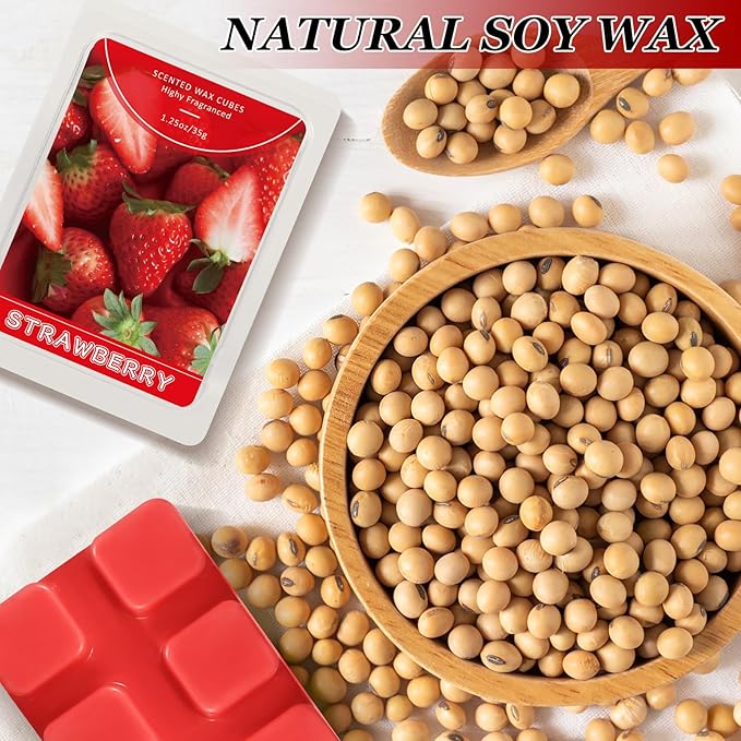 STRN Wax Melts Soy Wax Cubes 4 Pack Strawberry Scented, Long-Lasting Fragrance Scented Wax Cubes for Warmers Natural Soy Wax for Candle Wax Melts (4 x 1.25oz)