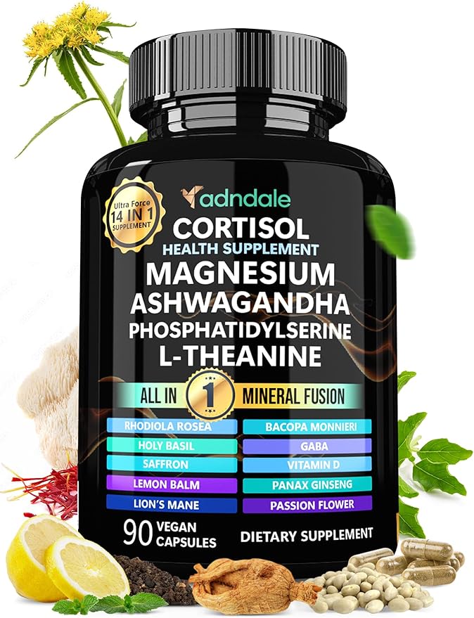Adndale Cortisol Supplements for Women. Cortisol Supplement 14-in-1 Ashwagandha Supplement with Magnesium Glycinate, L-Theanine & More. 90 Capsules.