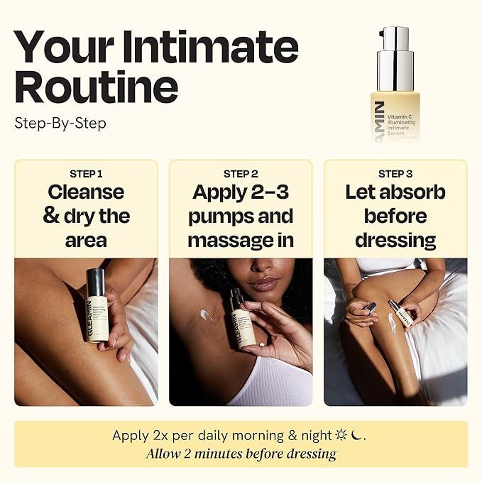 Gleamin Illuminating Intimate Serum with Vitamin C, 4% Niacinamide & Alpha Arbutin, Brightening Hyperpigmentation Treatment for Body - Underarm, Intimates Areas & Inner Thigh Lightening, 1 Fl oz