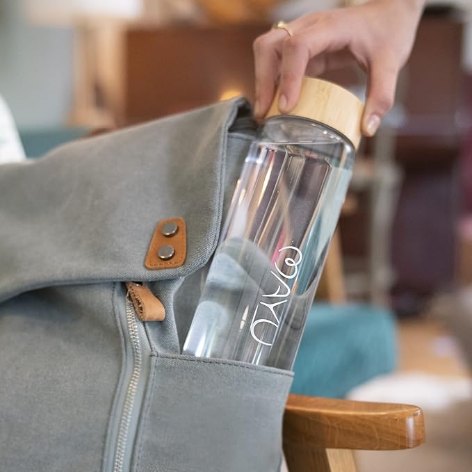 mayu Water Bottle with Bamboo Lid, Eco Friendly & BPA Free, Plastic Free Borosilicate Glass Bottle - Zero Leak Design - for Outdoor Picnic, Everyday Use and Non-Toxic Hydration | 1L, 34OZ