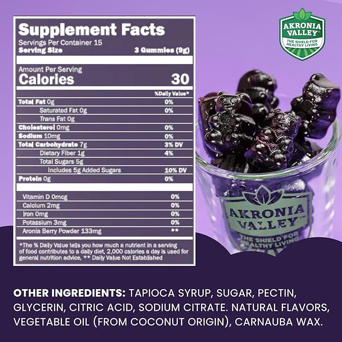 Aronia Berry Gummies | 45 Vegetarian Gummies | Pack of 1 | Immune Support, for Health and Wellness, Delicious Aronia Flavor