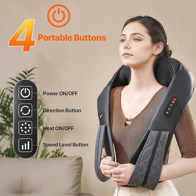 Neck Shoulder Massager with Heat - Cordless Back and Neck Massage Pain Relief Deep 5D Tissue Shiatsu Kneading Massager for Shoulder Back Leg Gifts for Mom Dad Men Women Her Him