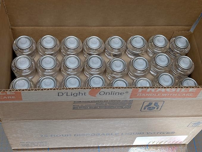 D'light Online Liquid Wax Disposable Clear Plastic Fuel Cells Liquid Votives - Dripless Liquid Candle, Smokeless Clean Burning (15 Hour Clear Fuel Oil Candles, 96 Pack - Easy to Open Packaging)