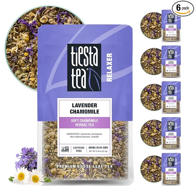 Tiesta Tea - Lavender Chamomile | Loose Leaf | Soft Chamomile Herbal Tea | Premium Non-Caffeinated Blend | Make Hot or Iced & Brews Up to 25 Cups | 5.4 Ounce Resealable Pouch, Pack of 6