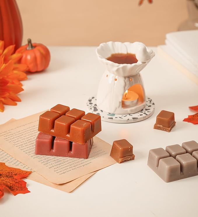 Fall Scented Wax Melts, Soy Wax Cubes for Wax Warmer, Autumn Strong Scent - Apple Pie/Mulled Cider/Pumpkin Spice/Maple/Spiced Pumpkin Latter/Cinnamon Pecan, 6 x 2.5 oz