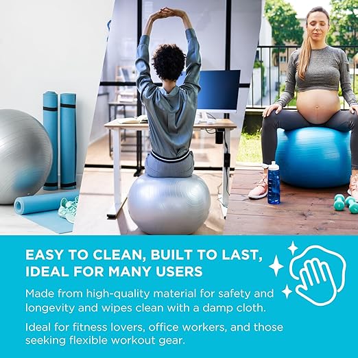 THERABAND Standard Exercise Ball, 30" Blue Stability Trainer for 6'2"–6'8" Users, Yoga & Pilates Ball, Balance & Core Trainer, For Athletes Fitness at Gym & Home