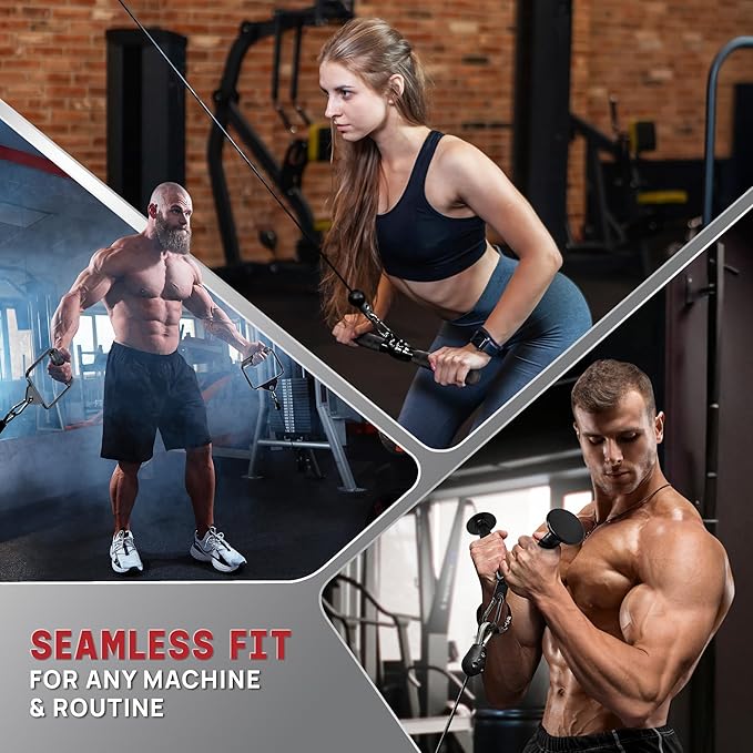 Yes4All Cable Machine Attachment, Double D Hanlde & Tricep Rope Cable Attachment, Weight Machine Accessories Load 880 LB for Home Gym