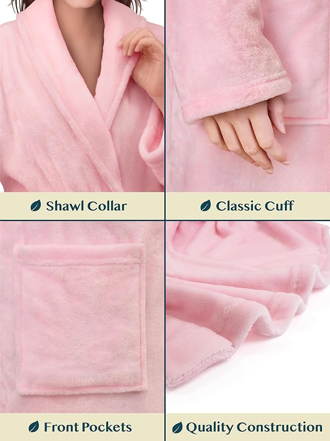 PAVILIA Womens Robe Fleece Plush Soft, Fluffy Fuzzy Cozy Warm Lightweight Bathrobe, Shower Spa House Long Robe for Women