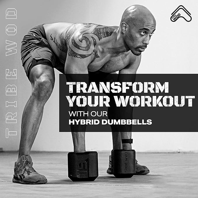 35lb Hybrid Dumbbell for Cross Training - Tribe WOD Dark Elf Weights - Ergonomic Stainless Steel Workout Equipment for Strength, Mobility and Cardio Fitness