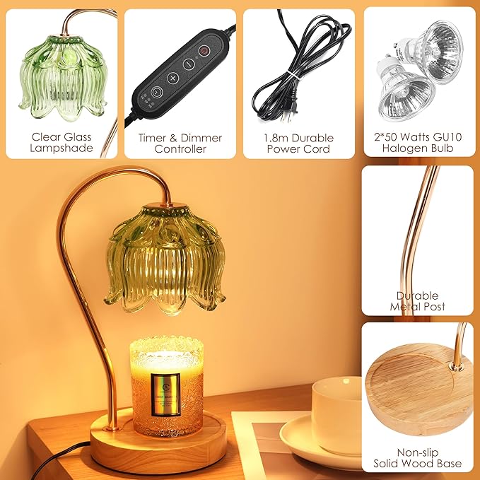 Flower Candle Warmer Lamp with Timer & Dimmer - Fits All Jar Scented Candles - Valentine's & Mother's Day Gift for Women,Mom,Her