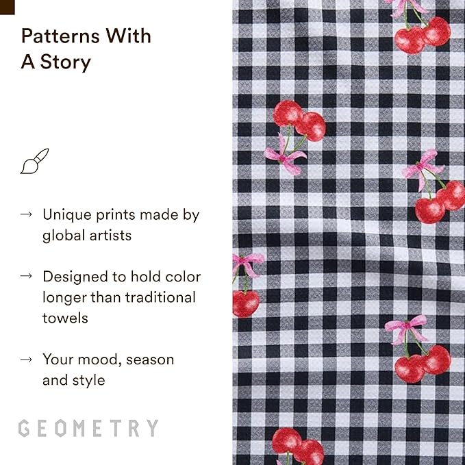 GEOMETRY Spring Kitchen Towels - Quick Dry Microfiber Cloth Spring & Summer Dish Towels for Kitchen Drying - Premium Quick Dry Towel - Cherry Bow 18" x 30" (1 Pack)
