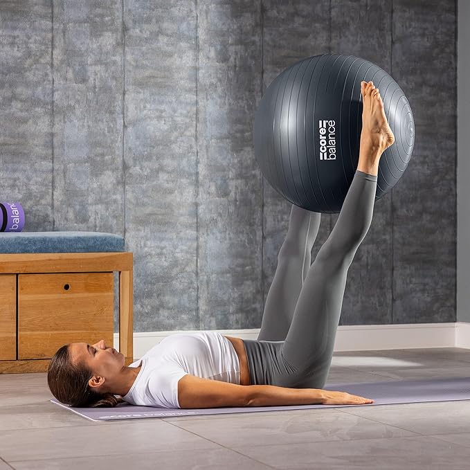 Core Balance Exercise Ball for Workouts, Anti-Burst and Slip Resistant, Swiss Yoga Ball for Pregnancy, Stability, Fitness and Physical Therapy, 4 Sizes, with Pump