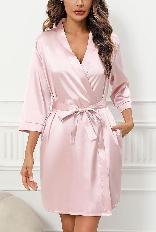 Samring Women's Bride Bridesmaids Robe Short Satin Kimono Robes for Wedding & Bridal Party Silk Bathrobes for Women