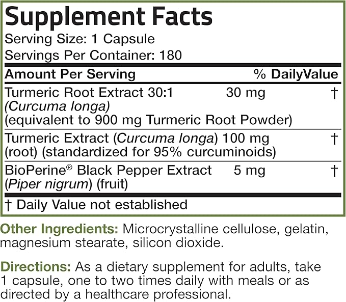 Bronson Turmeric Curcumin with BioPerine - High Potency Premium Joint Support with 95% Standardized Curcuminoids - Non-GMO Capsules with Black Pepper - 180 Count