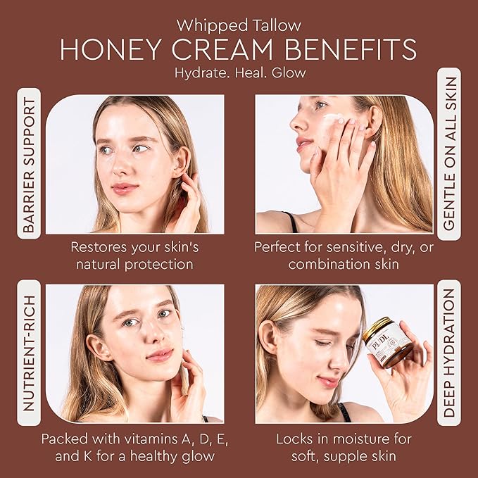PUDL Grass Fed Beef Tallow for Skin Care with Manuka Honey, Organize Olive Oil and Jojoba Oil – Whipped Lotion Balm Anti-Aging Moisturizer Deeply Nourishing for Sensitive Skin Face & Body