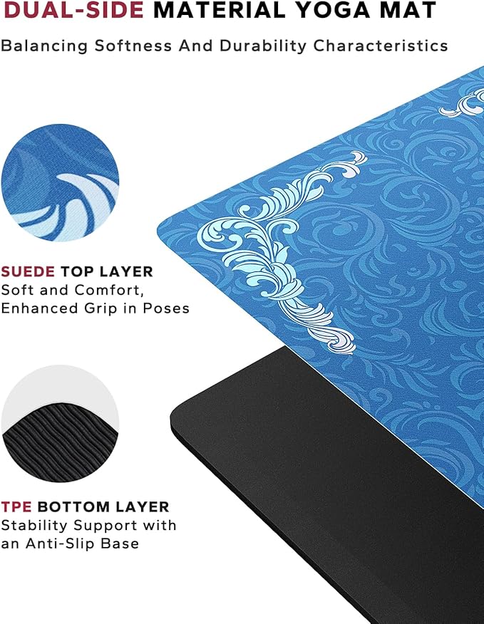 HAPBEAR Large Yoga Mat - 72x36'' Wide workout Mat, Suede Surface with TPE Layer, 1/4'' Thick for Cushioned Support, Non-Slip Yoga Mat, Suitable for Yoga, Pilates, Home and Gym Workouts