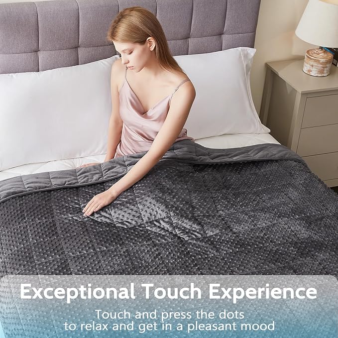L'AGRATY Weighted Blanket - 40"x60" 7lbs Minky Dots Heavy Blanket with Glass Beads Soft Breathable for All-Season Summer Fall Winter Thick Comfort for Sleeping