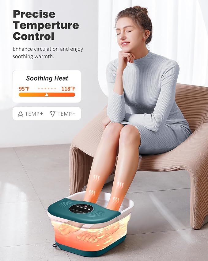 Foot Spa Bath Massager with Heat, Bubble Jets, Red Light & Timer, Pedicure Foot Spa with 95-118℉ Temperature Control, 8 Shiatsu Rollers, Pumice Stone, Gift for Mom and Dad
